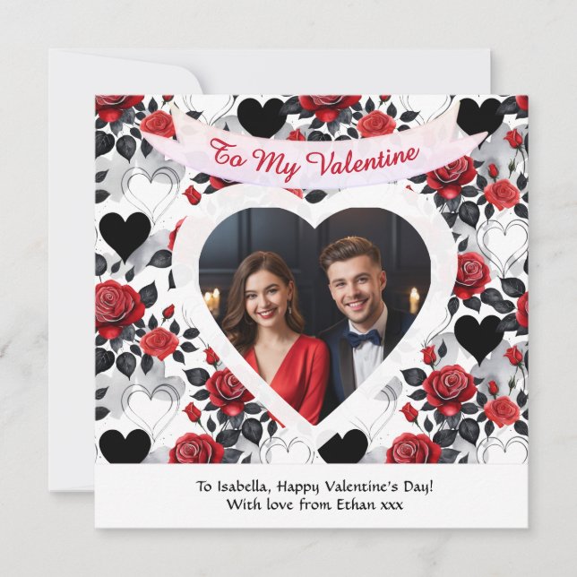 Custom Romantic Roses and Hearts Valentine's Day Julkort (Framsida)