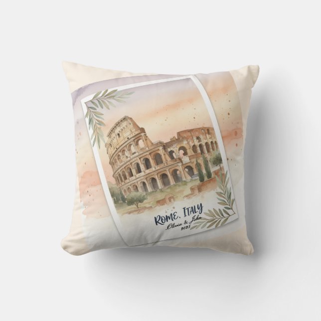 Custom Rome Italy Honeymoon or Vacation keepsake Kudde (Framsida)