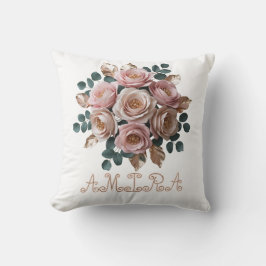 Custom Rose Gold Floral Monogram Heart Pillow Kudde