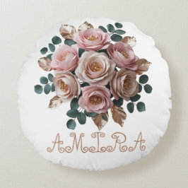 Custom Rose Gold Floral Monogram Round Pillow Rund Kudde