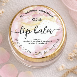 Custom Rose gold pink  lip balm labels Runt Klistermärke