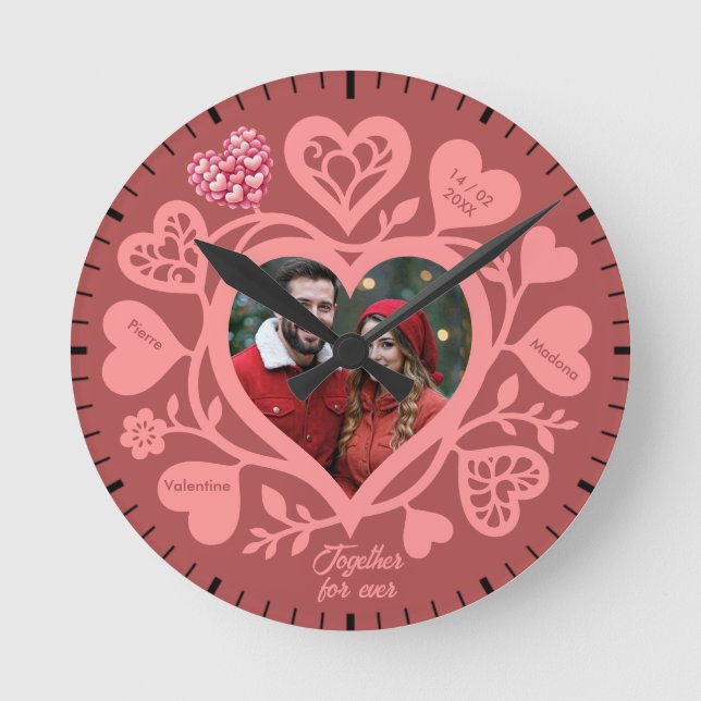Custom Rose Photo Heart Wall Clock Rund Klocka (Framsida)