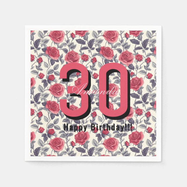 Custom Rose Themed First Birthday Pappersservett (Framsidan)