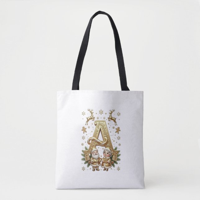 Custom Royal Gold Letter A Luxury Cotton Tote Bag Tygkasse (Framsida)