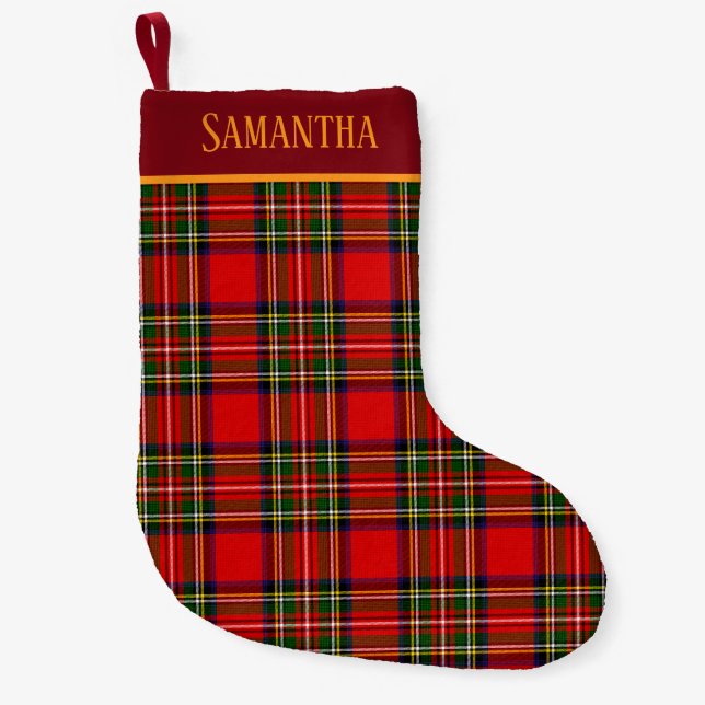 Custom Royal Stewart Clan Tartan Plaid Name Liten Julstrumpa (Framsidan)