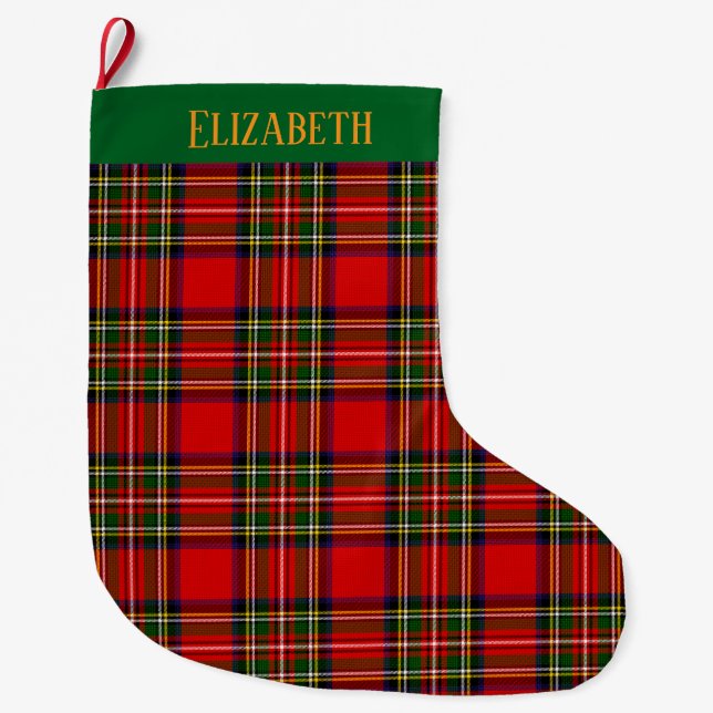 Custom Royal Stewart Clan Tartan Plaid Name Stor Julstrumpa (Framsidan)