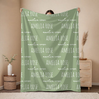Custom Sage Name Blanket Gift for Newborn Baby Fleecefilt