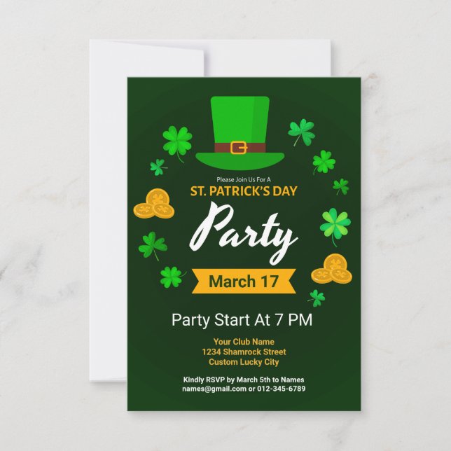 Custom Saint Patrick's Day Irish Themed Party Inbjudningar (Framsida)