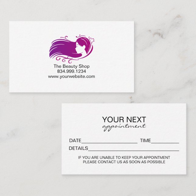 Custom Salon Appointment Card Template (Fram/baksida)
