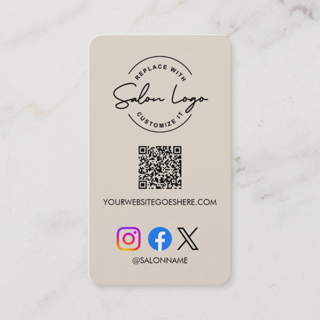 Custom Salon Logo QR Code Social Media Marketing  Visitkort (Framsida)