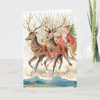 Custom Santa Claus Christmas Sleigh Reindeer Kort