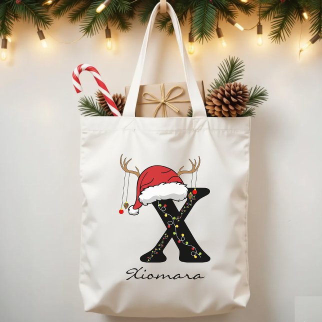 Custom Santa Holiday Bag for Friends & Coworkers Tygkasse (Christmas tote for coworkers, holiday shopping bag, monogram gift tote, family monogram tote,)