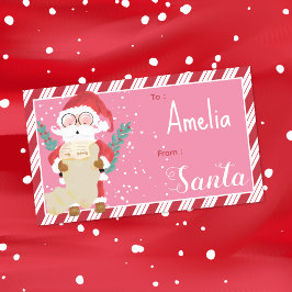 Custom Santa Kid Pink Gift Tag Sticker Rektangulärt Klistermärke