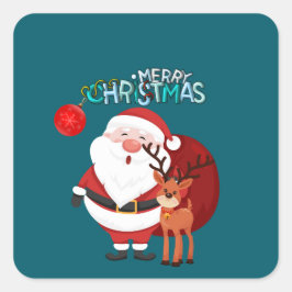 Custom Santa & Reindeer Happy Holiday Sticker Fyrkantigt Klistermärke