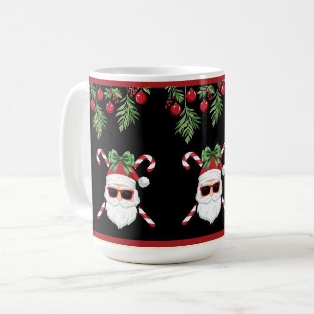 Custom Santa with Cross Canes Christmas Greeting Kaffemugg (Framsida vänster)