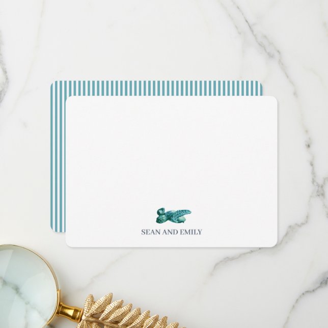 Custom Sea Turtle Painting Nautical Stationary Tack Kort (Fram/Back In Situ)