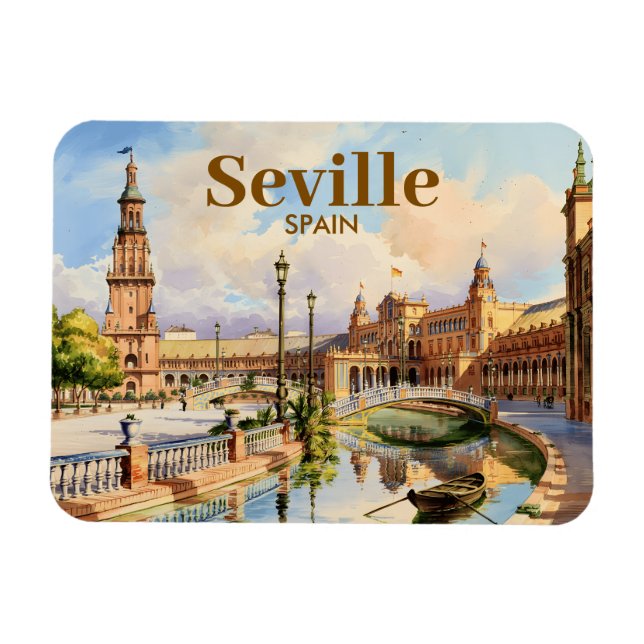 Custom Seville Spain Plaza de Espana Watercolor Magnet (Horisontell)