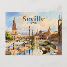 Custom Seville Spain Plaza de Espana Watercolor Vykort