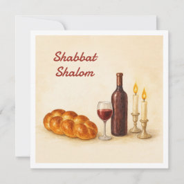 Custom Shabbat Shalom Square Card with Family Name Julkort