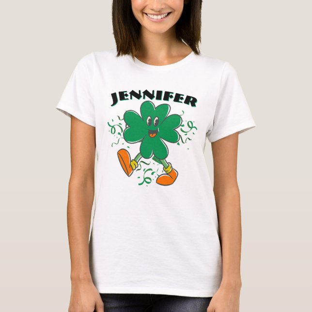 Custom Shamrock, Personalized firstName St Patrick T Shirt (Framsida)