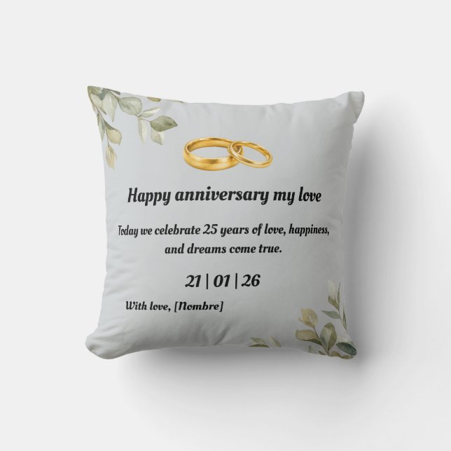 Custom Silver Wedding Anniversary Throw Pillow | E Kudde (Framsida)