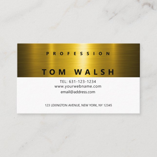 Custom Simple Elegant Gold White Business Card Visitkort (Framsida)