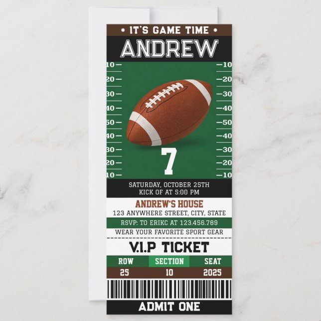 Custom simple Football Ticket Birthday Invitation Inbjudningar (Framsida)