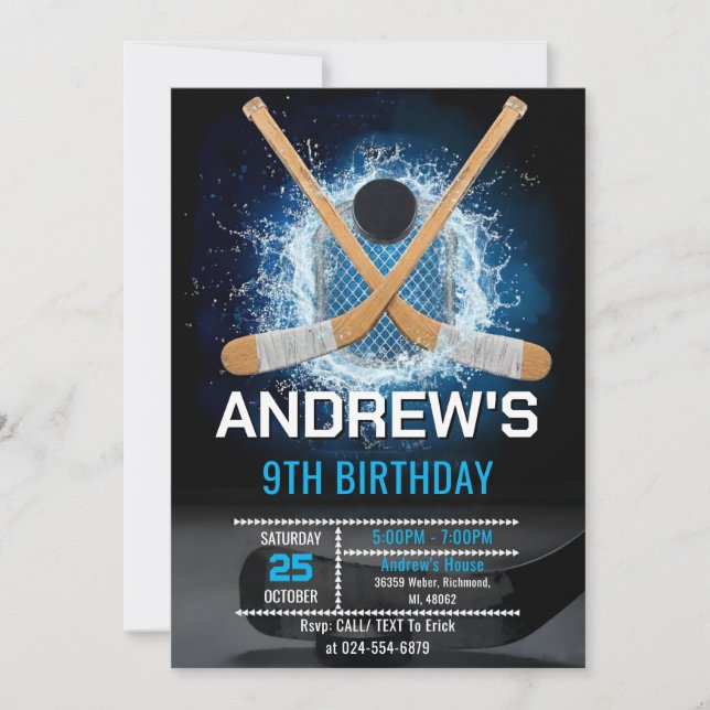 Custom Simple Hockey Birthday Invitation Inbjudningar (Framsida)