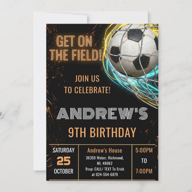 Custom Simple Soccer Birthday Invitation Inbjudningar (Framsida)