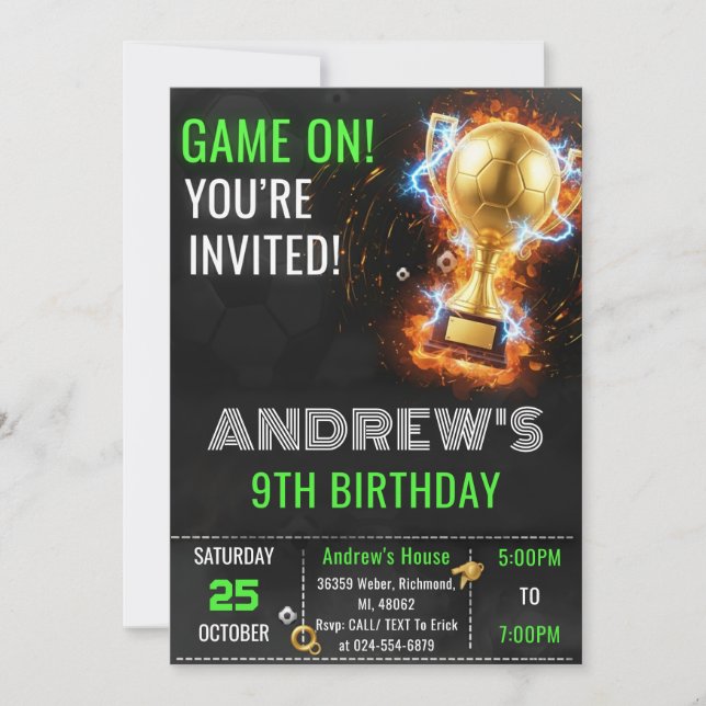 Custom Simple Soccer Birthday Invitation Inbjudningar (Framsida)