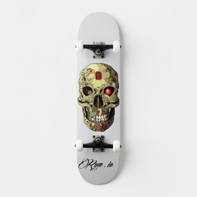 Custom Skateboard Deck - "Skull Cyborg"  (Framsida)
