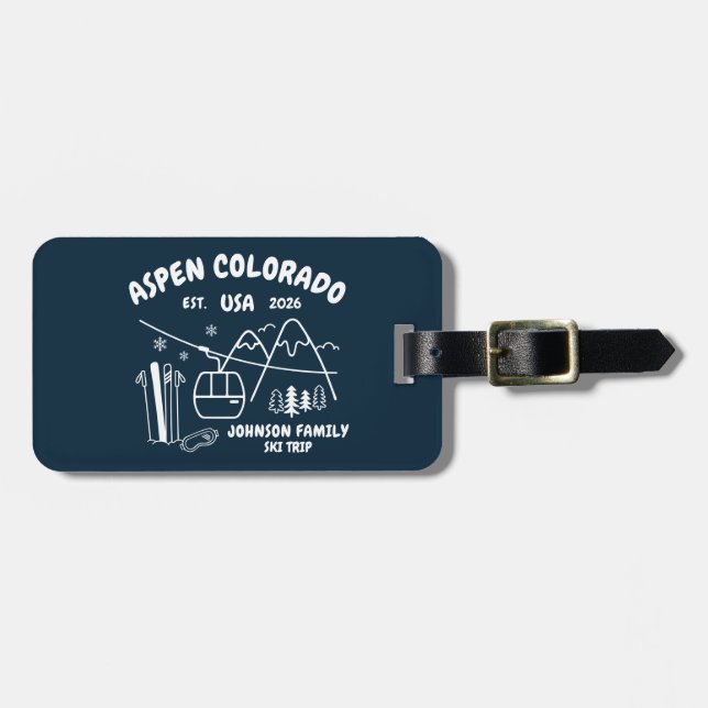 Custom Ski Trip Family Friends Group Matching Bagagebricka (Horisontell Framsida)