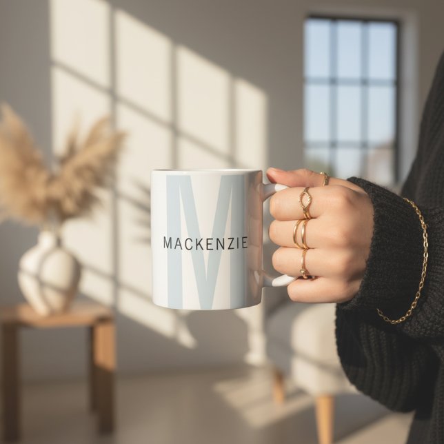 Custom Sky Blue Monogram Mug Gift for Aunt & Women Kaffemugg (Personalized Name Monogrammed Mug – Birthday, Christmas & Graduation Gift for Her, Aunts, and Moms)