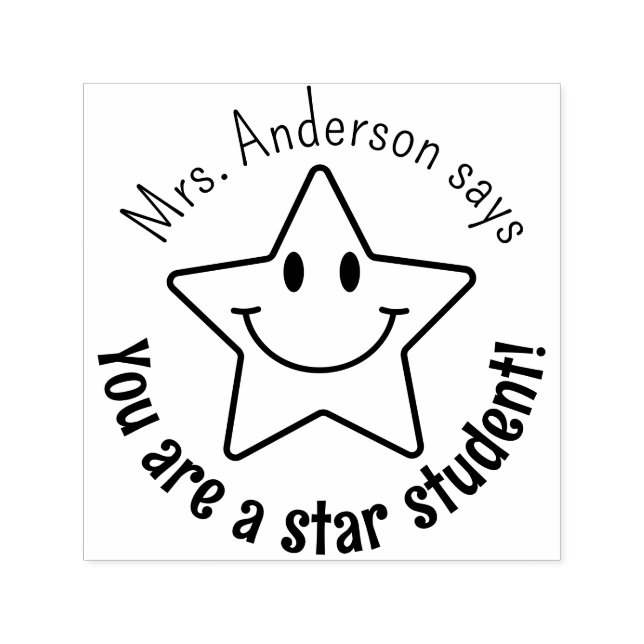 Custom Smile Face Star Classroom Reward Självfärgande Stämpel (Design)