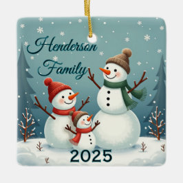 Custom Snowman Family Of Three Julgransprydnad Keramik
