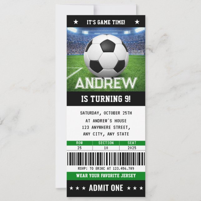 Custom Soccer Ticket Birthday Invitation Inbjudningar (Framsida)