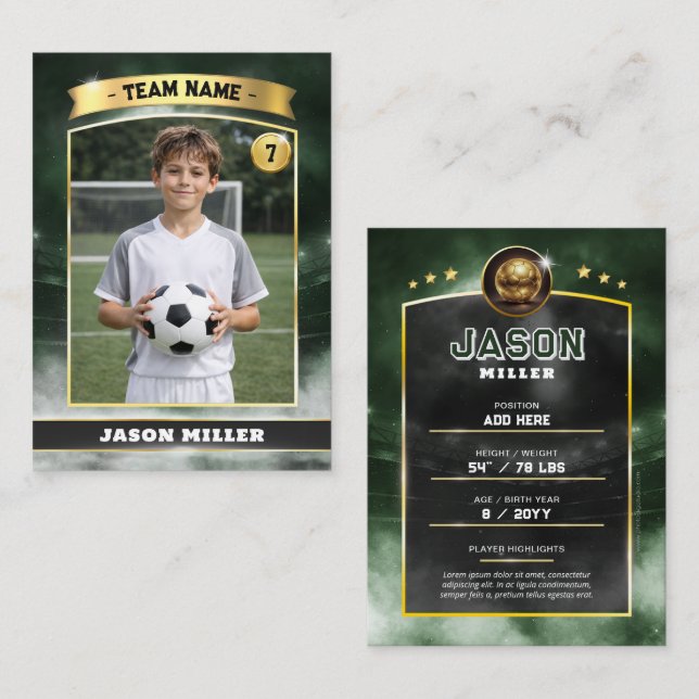 Custom Soccer Trading Card, Green Gold Stadium  (Fram/baksida)