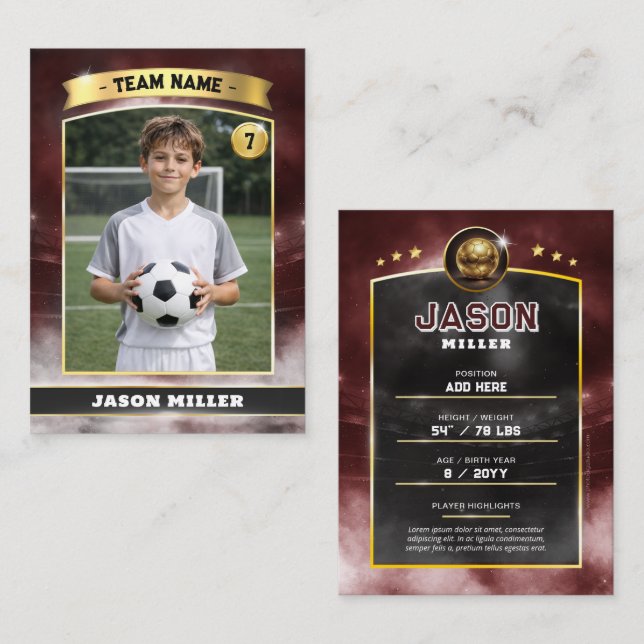 Custom Soccer Trading Card, Red Gold Stadium  (Fram/baksida)