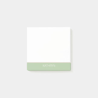 custom solid sage green natural brown line post-it block