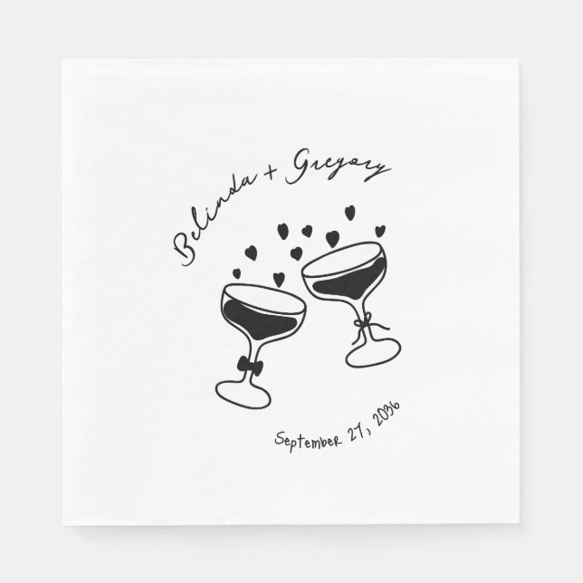 Custom Sparkling Cocktail Cheers Doodles Wedding Pappersservett (Framsidan)