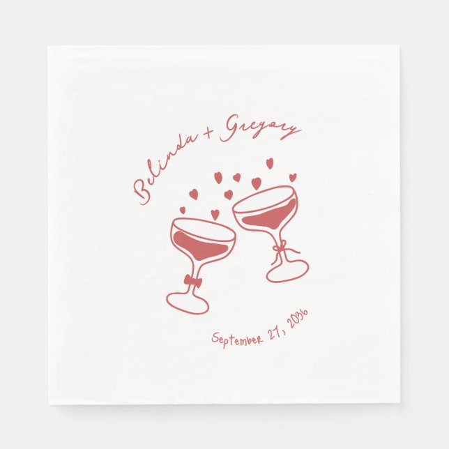 Custom Sparkling Cocktail Cheers Doodles Wedding Pappersservett (Framsidan)