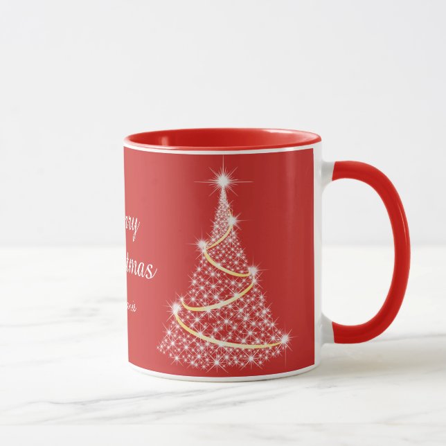 Custom Sparkling White Red Christmas Tree Holiday Mugg (Höger)