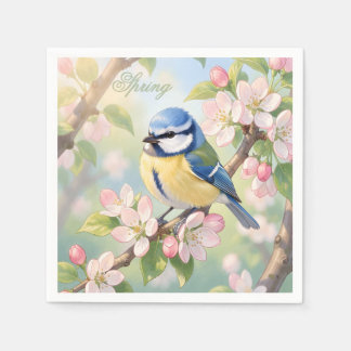 Custom Spring Party Blue Tit Bird on Apple Tree Pappersservett