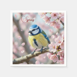 Custom Spring Party Blue Tit Bird on Cherry Tree Pappersservett