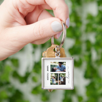 Custom Square Photo Keychain - Your Text Here Gift Fyrkantig Silverfärgad Nyckelring