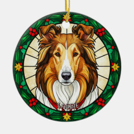 Custom Stained glass effect DOG'S name Christmas  Julgransprydnad Keramik