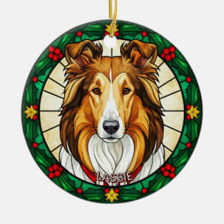 Custom Stained glass effect DOG'S name Christmas  Julgransprydnad Keramik