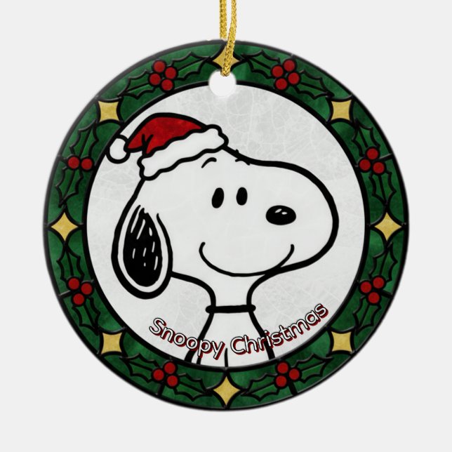 Custom Stained glass effect DOG'S name Christmas  Julgransprydnad Keramik (Framsidan)