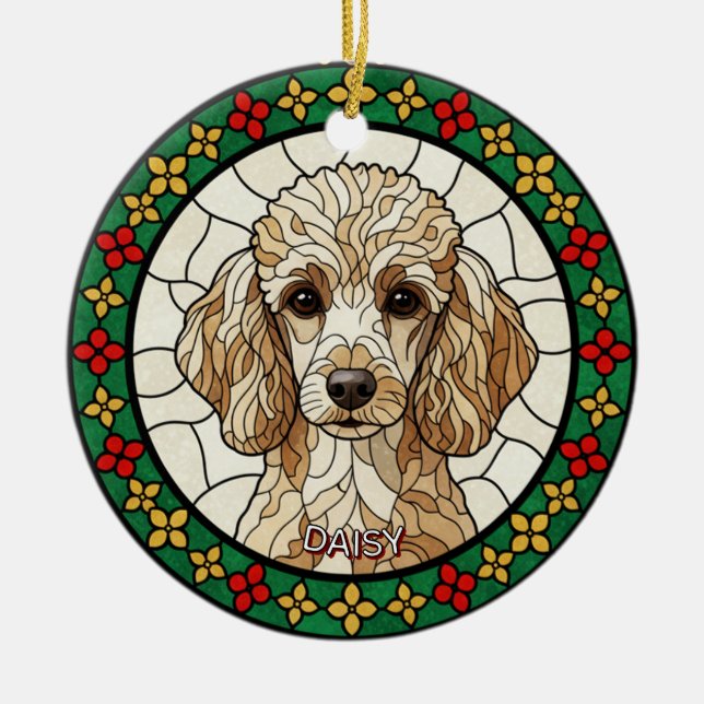 Custom Stained glass effect DOG'S name Christmas  Julgransprydnad Keramik (Framsidan)