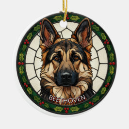 Custom Stained glass effect DOG'S name Christmas  Julgransprydnad Keramik